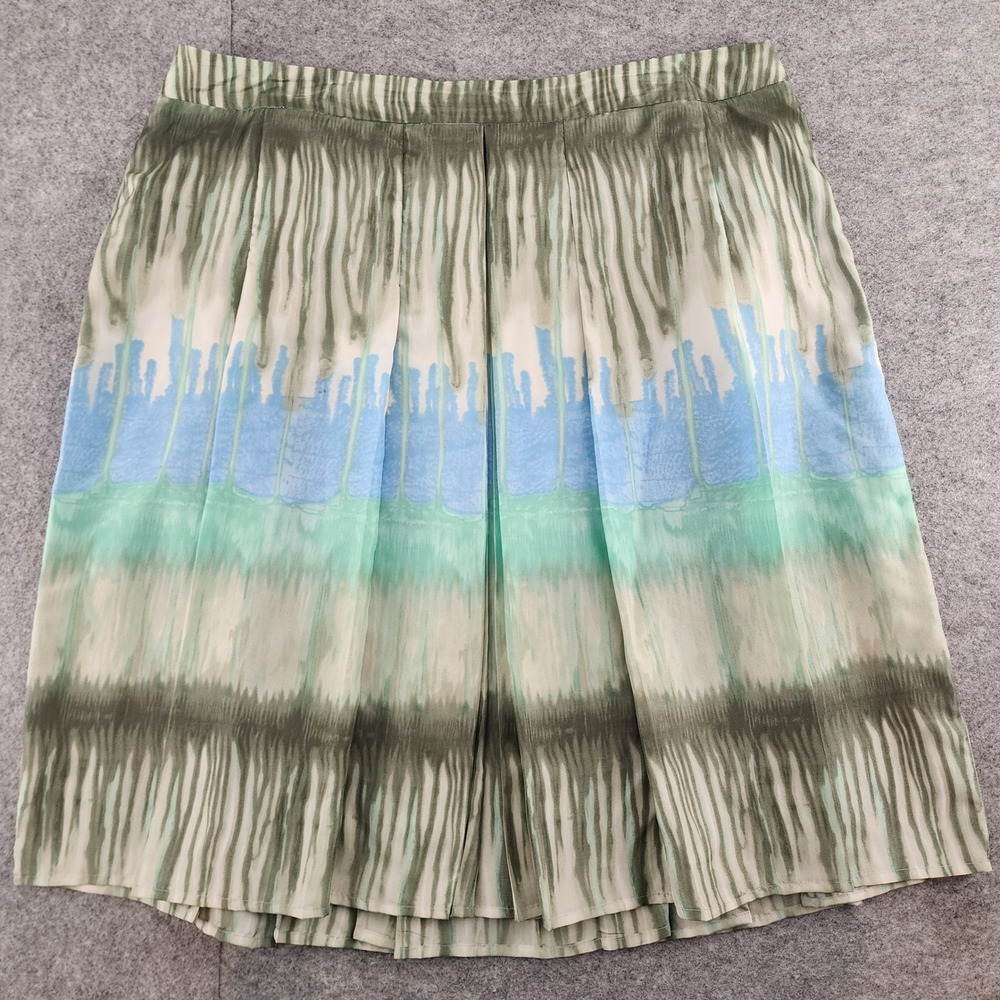 Bandolino Womens 16 Green Blue Abstract Pleated 100% Silk Knee Length Skirt